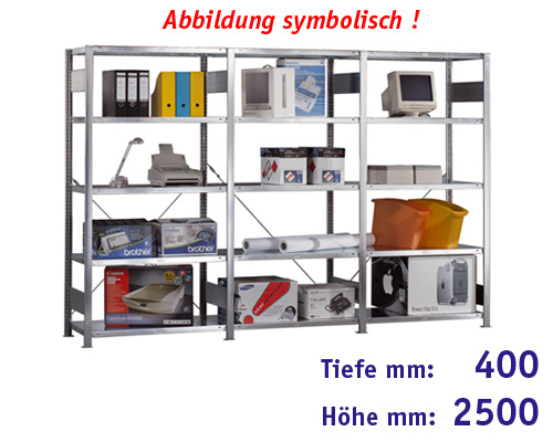 Anbauregal "META-CLIP 150-S3", mit 6 Fachböden HBT: 2500 x 1000 x 400 mm, als Steckregal.