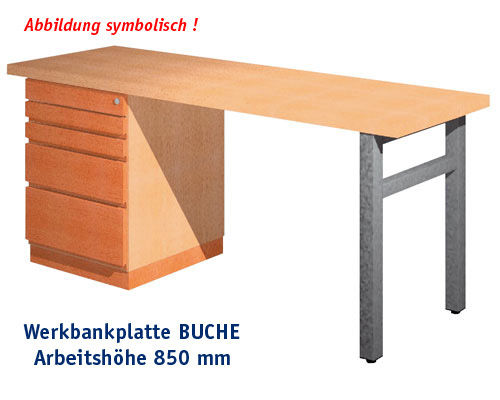 Werkbank 1800 x 650 mm - BUCHE mit Einbaublock, ARBEITSHÖHE 850 mm.
